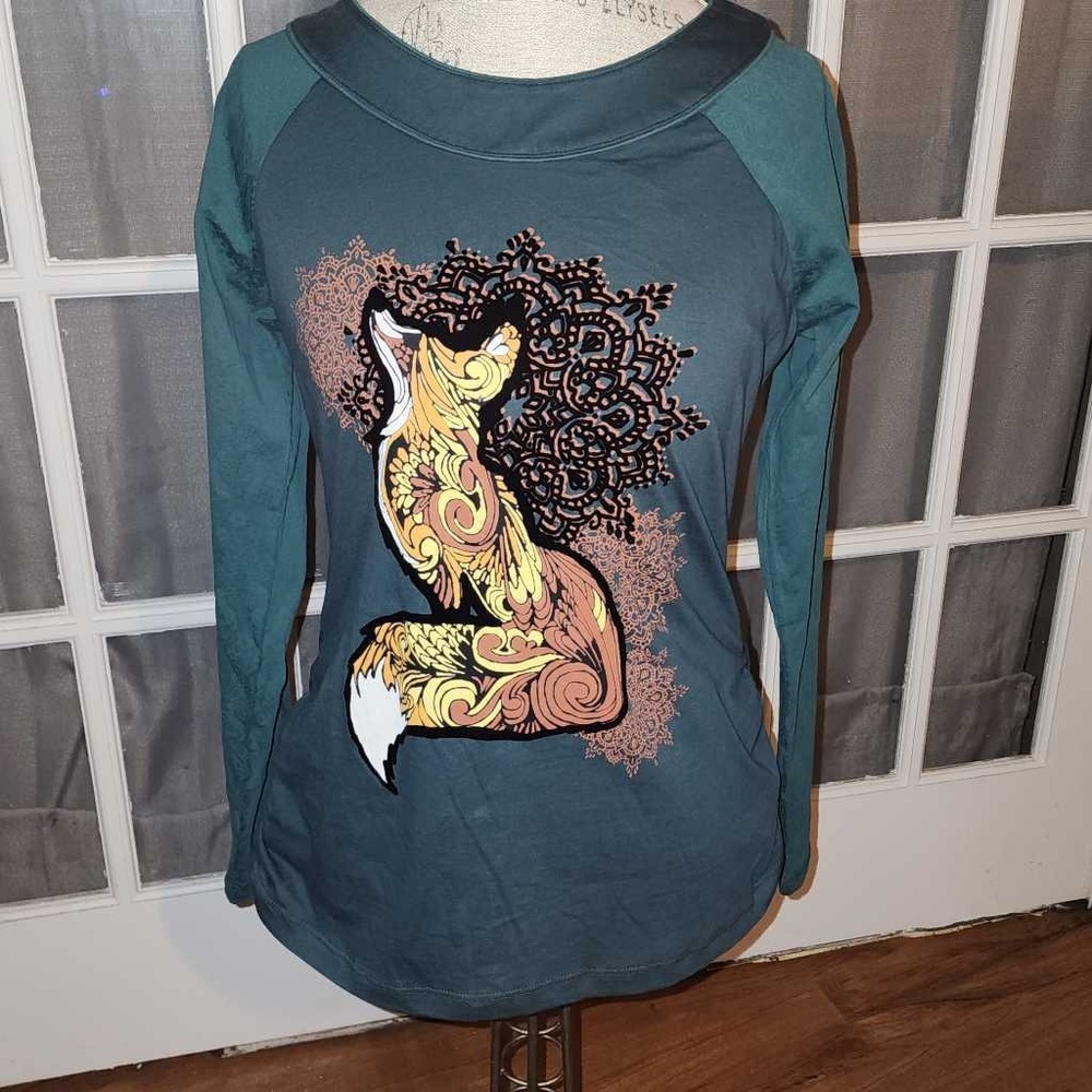 NWT Joe Brown's Womens Teal Fox Shirt Top US 8 New